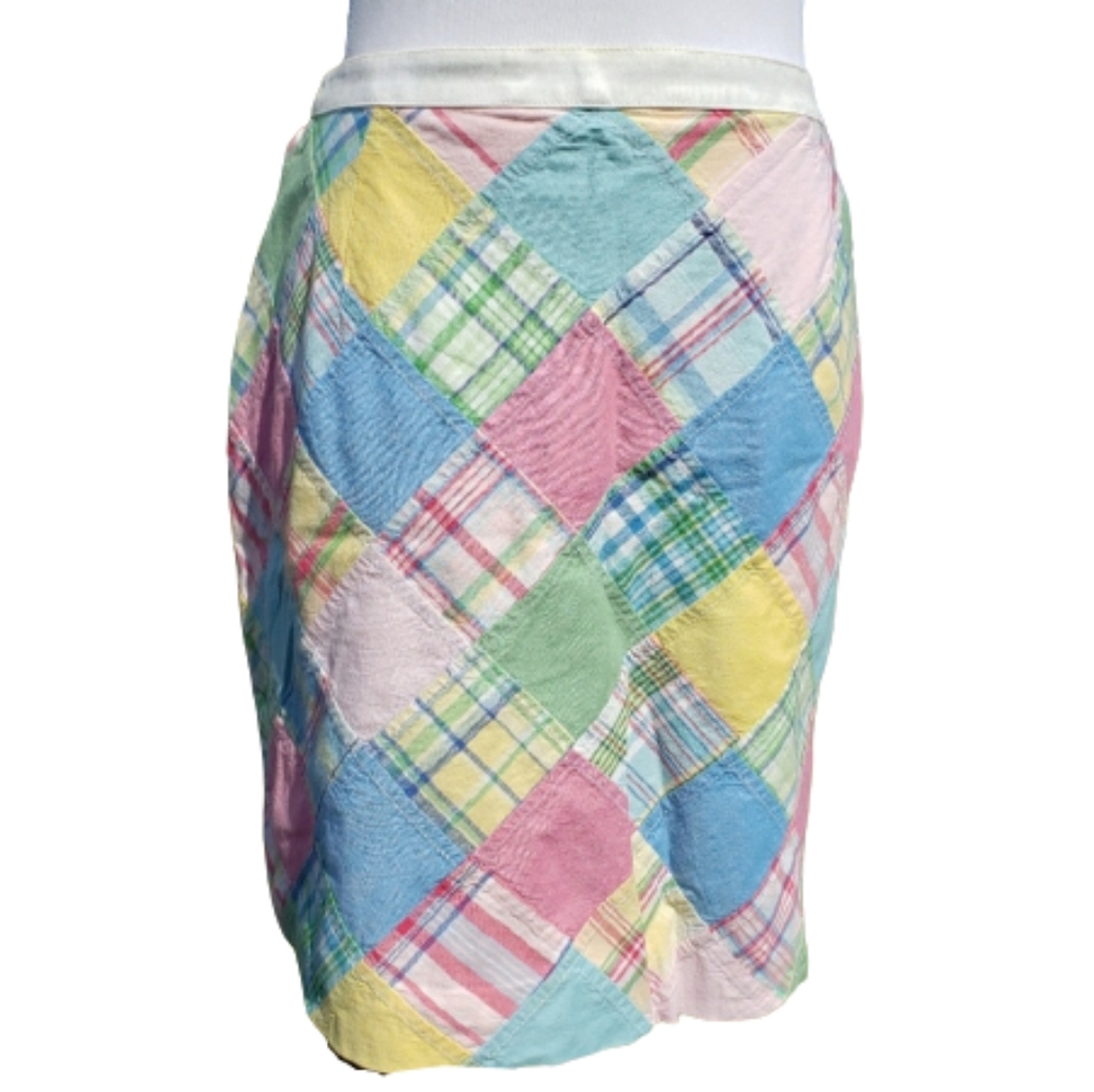 BROOKS BROTHERS Skirt Cotton Madras Plaid Preppy Patchwork Pastel 4